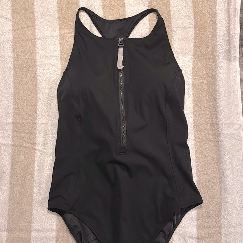 Fabletics Black Zip-Front One-Piece Swimsuit